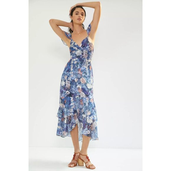 Anthropologie Hutch 2P Floral Hi-Low Midi Dress Ruffled Tiered Hem Fairycore - Picture 1 of 15